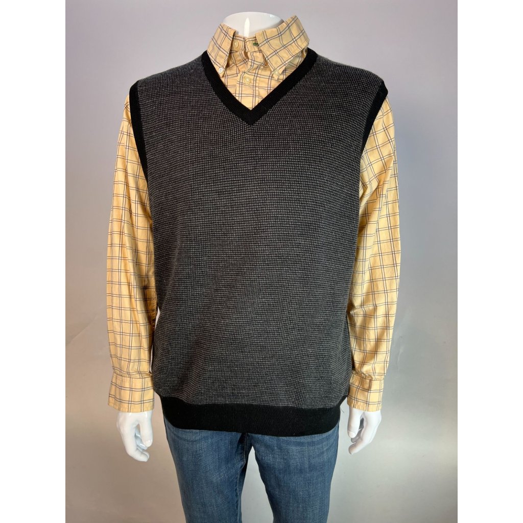 Neiman Marcus Mens Black & White V-Neck Sweater Vest Xl 50% Merino Wool
